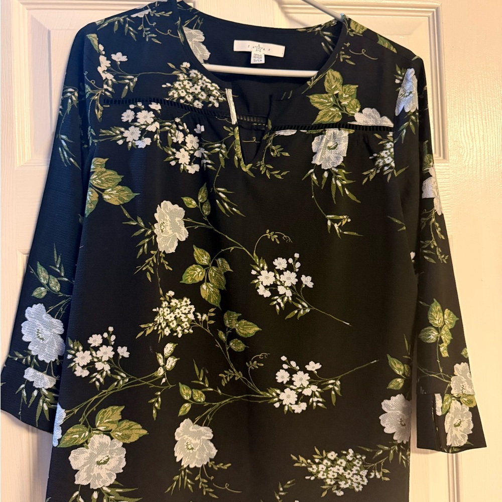 Fever Black and Green Floral Blouse